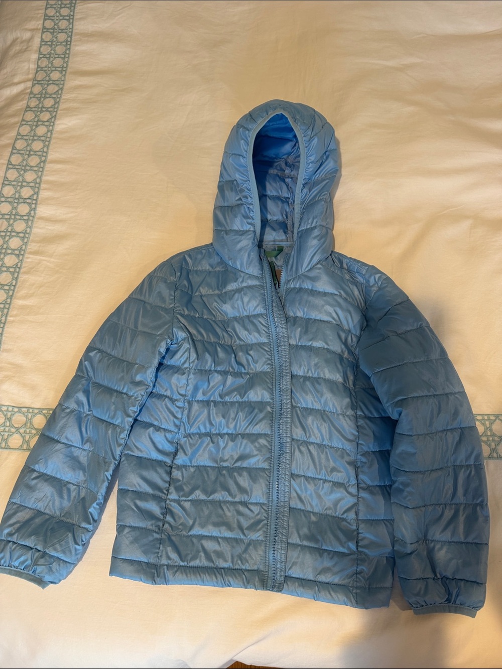 Primary Light Blue Hooded Puffer Jacket for Kids